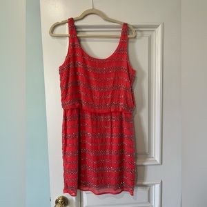 Aqua bright coral size Large mini beaded dress